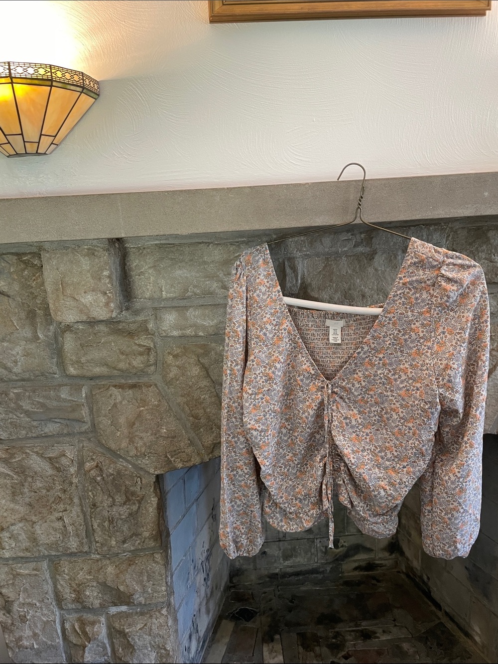 Floral Tie-Front V-Neck Long Sleeve Top - Women